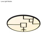 Modern Round Led Ceiling Light In Black/White With Geometric Pattern - Flush Mount Fixture For