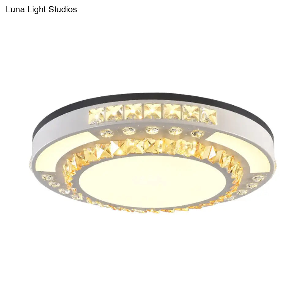 Modern Round Led Crystal Block Ceiling Lamp In White For Living Room