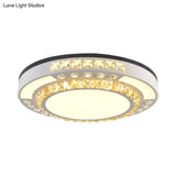 Modern Round Led Crystal Block Ceiling Lamp In White For Living Room