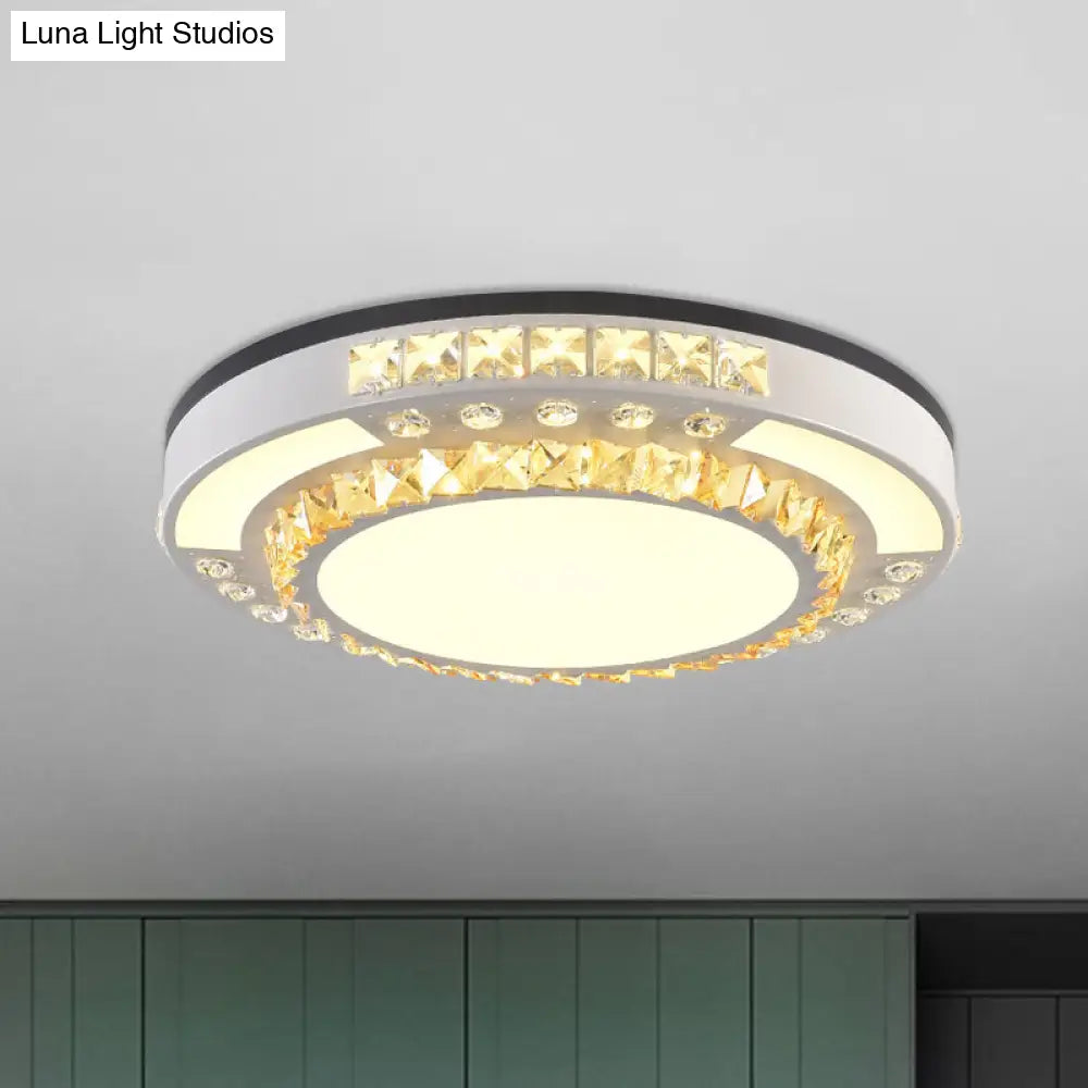Modern Round Led Crystal Block Ceiling Lamp In White For Living Room
