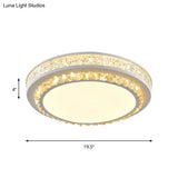 Modern Round Led Crystal Block Ceiling Lamp In White For Living Room