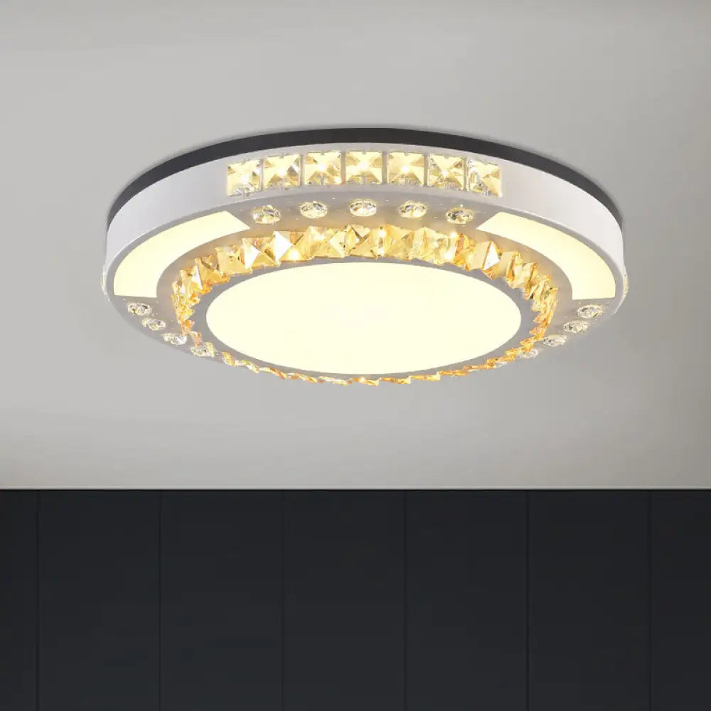 Modern Round Led Crystal Block Ceiling Lamp In White For Living Room / B