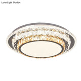 Modern Round Led Crystal Flush Mount Ceiling Light In Stainless Steel - Bedroom