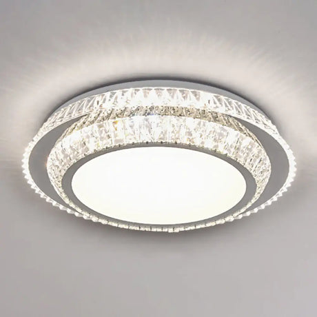 Modern Round Led Crystal Flush Mount Ceiling Light In Stainless Steel - Bedroom Stainless - Steel /
