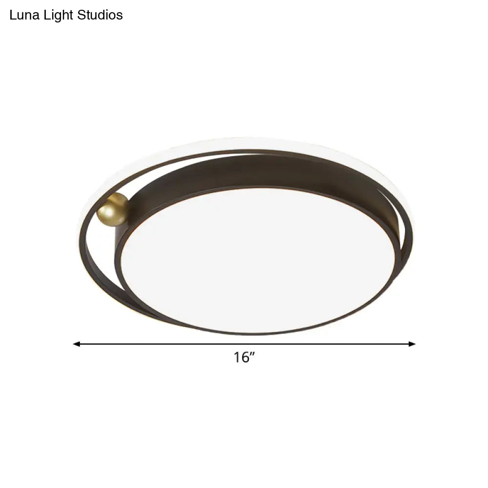 Modern Round Led Flush Mount Ceiling Light In Black- 16’/19.5’ Iron Frame With Warm/White Glow
