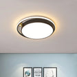Modern Round Led Flush Mount Ceiling Light In Black- 16’/19.5’ Iron Frame With Warm/White Glow