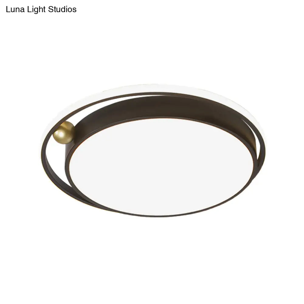 Modern Round Led Flush Mount Ceiling Light In Black- 16’/19.5’ Iron Frame With Warm/White Glow