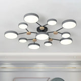 Modern Round Living Room Chandelier Pendant Light - Nordic Style Acrylic 11 Heads Grey