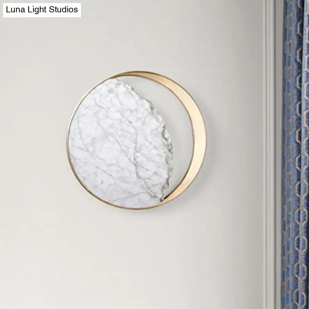 Modern Round Marble And Acrylic White Led Wall Sconce For Bedroom