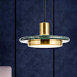Modern Round Metal Pendant Lighting: 1-Light White/Black/Green Ceiling Lamp With Marble Ring Green