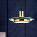 Modern Round Metal Pendant Lighting: 1-Light White/Black/Green Ceiling Lamp With Marble Ring Green