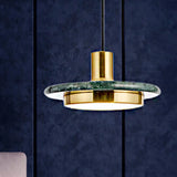 Modern Round Metal Pendant Lighting: 1-Light White/Black/Green Ceiling Lamp With Marble Ring Green