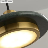 Modern Round Metal Pendant Lighting: 1-Light White/Black/Green Ceiling Lamp With Marble Ring
