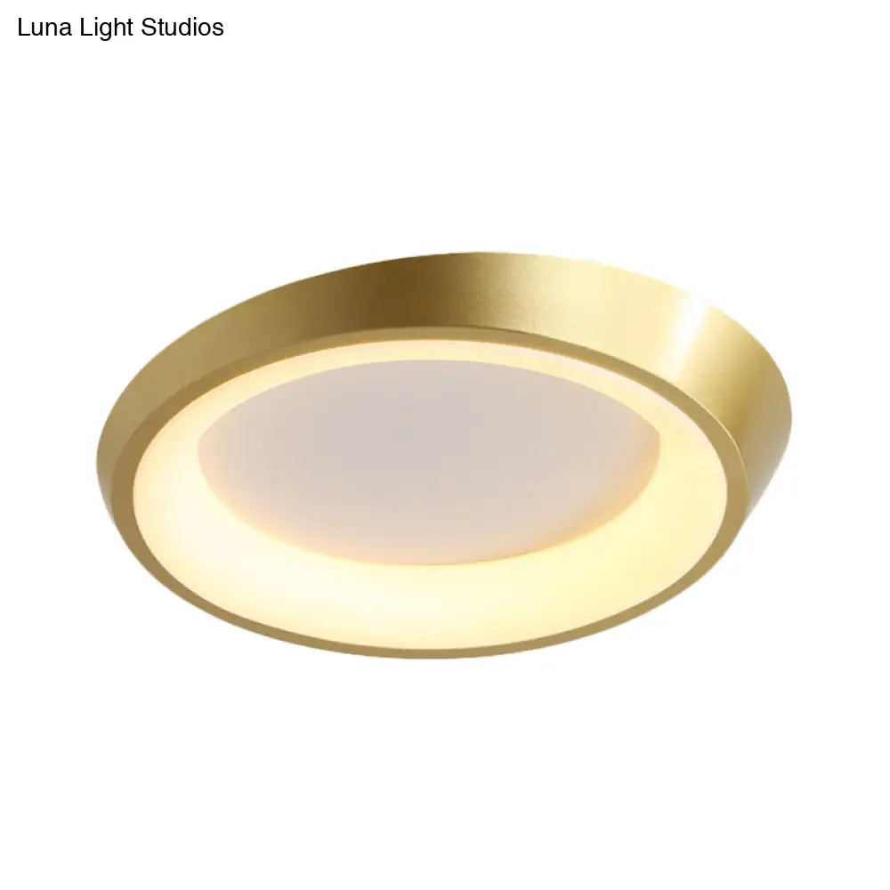 Modern Round Metallic Led Flush Mount Bedroom Light In Gold/Coffee With Warm/White Glow