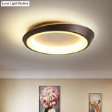 Modern Round Metallic Led Flush Mount Bedroom Light In Gold/Coffee With Warm/White Glow