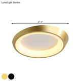 Modern Round Metallic Led Flush Mount Bedroom Light In Gold/Coffee With Warm/White Glow