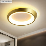 Modern Round Metallic Led Flush Mount Bedroom Light In Gold/Coffee With Warm/White Glow
