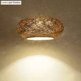 Modern Round Rattan Pendant Lamp In Dark Tan - Minimalist Tearoom Ceiling Light