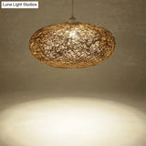 Modern Round Rattan Pendant Lamp In Dark Tan - Minimalist Tearoom Ceiling Light