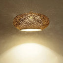 Modern Round Rattan Pendant Lamp In Dark Tan - Minimalist Tearoom Ceiling Light Deep
