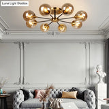 Modern Round Semi Flush Mount Lighting In White/Orange With Smoke Glass - 3/6/8 Light Gold Led