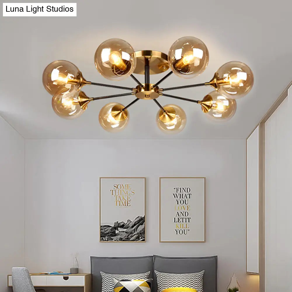 Modern Round Semi Flush Mount Lighting In White/Orange With Smoke Glass - 3/6/8 Light Gold Led