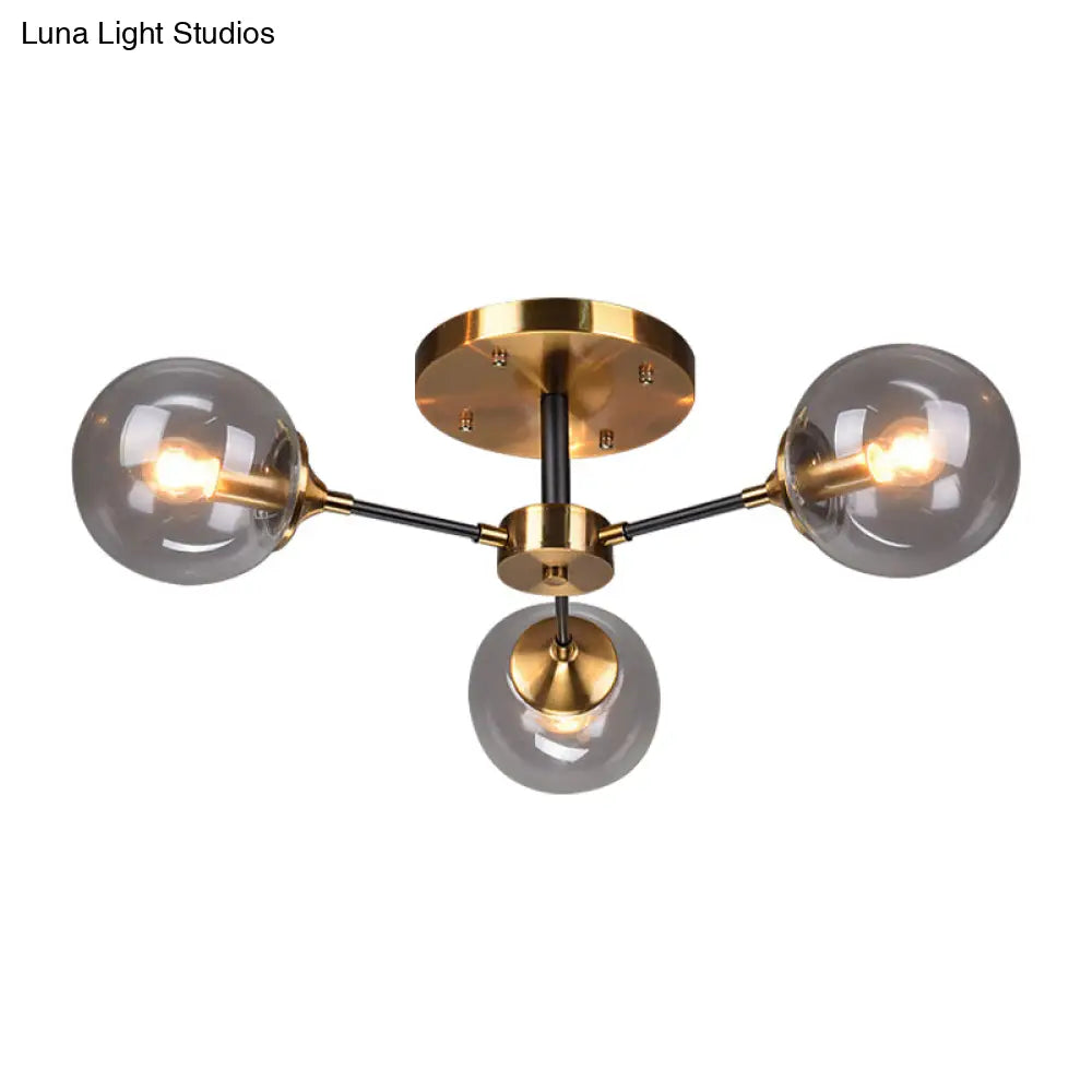 Modern Round Semi Flush Mount Lighting In White/Orange With Smoke Glass - 3/6/8 Light Gold Led