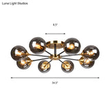 Modern Round Semi Flush Mount Lighting In White/Orange With Smoke Glass - 3/6/8 Light Gold Led