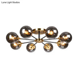Modern Round Semi Flush Mount Lighting In White/Orange With Smoke Glass - 3/6/8 Light Gold Led