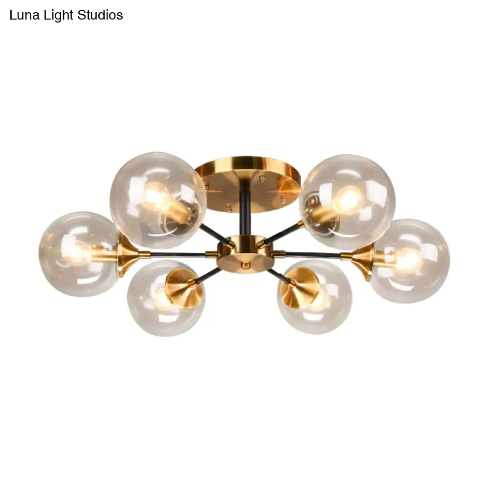 Modern Round Semi Flush Mount Lighting In White/Orange With Smoke Glass - 3/6/8 Light Gold Led
