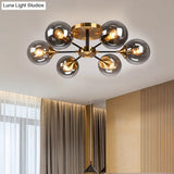 Modern Round Semi Flush Mount Lighting In White/Orange With Smoke Glass - 3/6/8 Light Gold Led