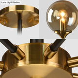 Modern Round Semi Flush Mount Lighting In White/Orange With Smoke Glass - 3/6/8 Light Gold Led