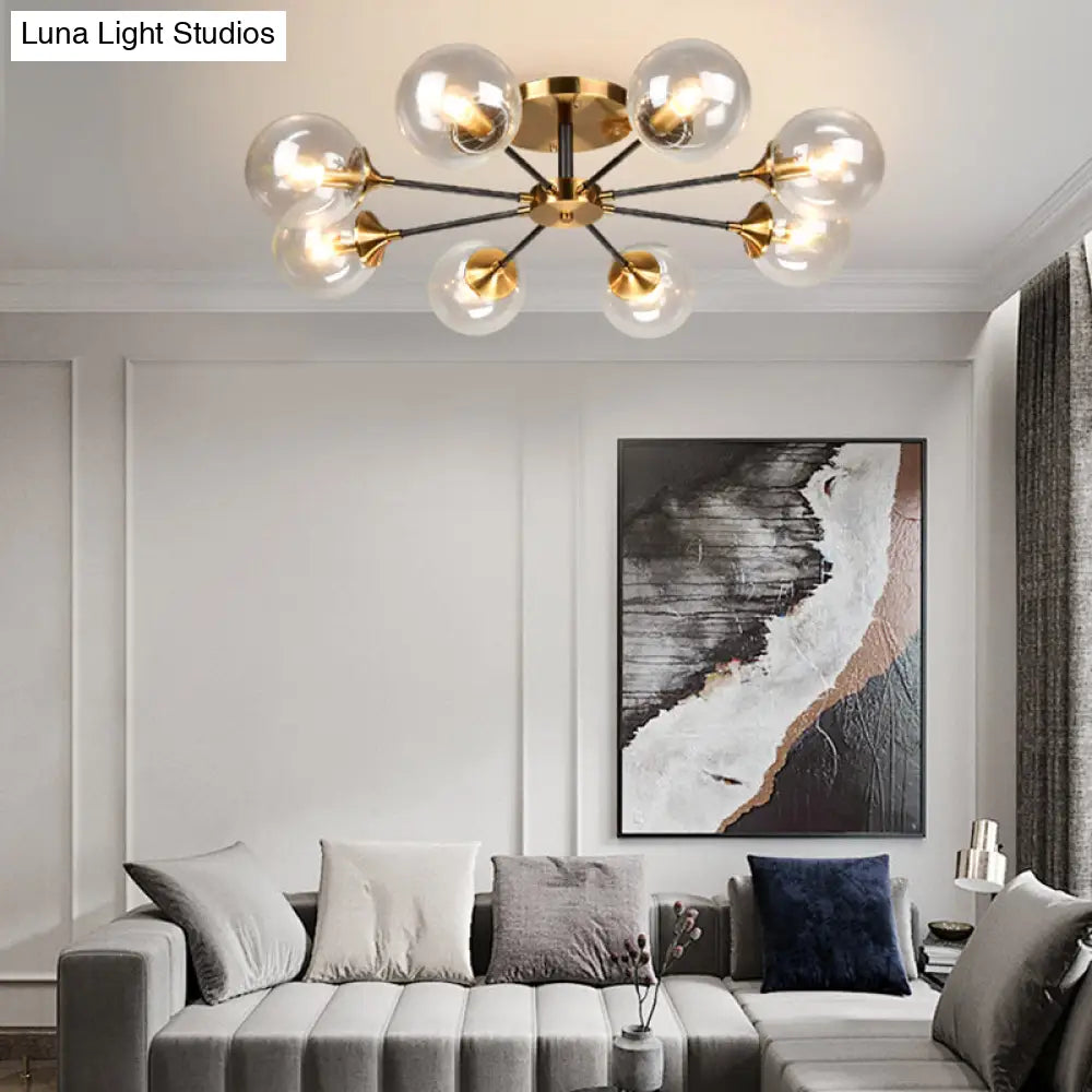 Modern Round Semi Flush Mount Lighting In White/Orange With Smoke Glass - 3/6/8 Light Gold Led