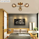 Modern Round Semi Flush Mount Lighting In White/Orange With Smoke Glass - 3/6/8 Light Gold Led