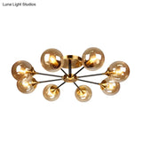 Modern Round Semi Flush Mount Lighting In White/Orange With Smoke Glass - 3/6/8 Light Gold Led