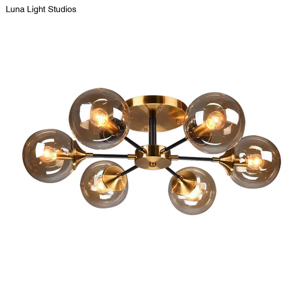 Modern Round Semi Flush Mount Lighting In White/Orange With Smoke Glass - 3/6/8 Light Gold Led
