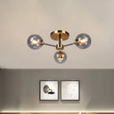 Modern Round Semi Flush Mount Lighting In White/Orange With Smoke Glass - 3/6/8 Light Gold Led