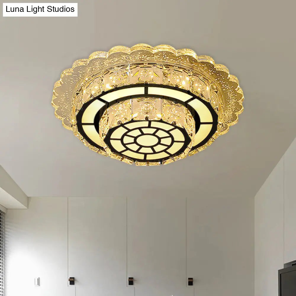 Modern Round/Square Crystal Led Chrome Flush Mount Ceiling Light Fixture For Balcony