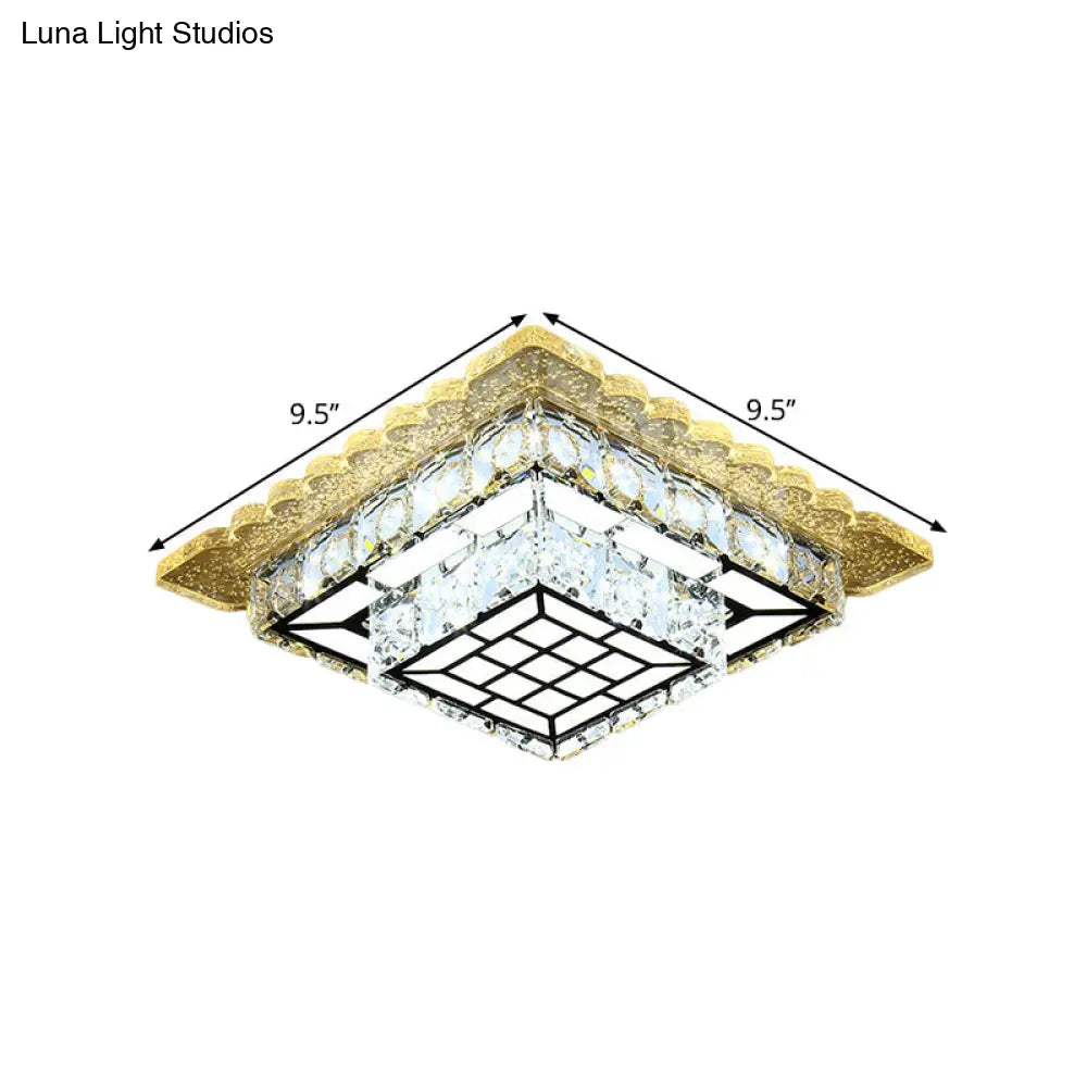 Modern Round/Square Crystal Led Chrome Flush Mount Ceiling Light Fixture For Balcony