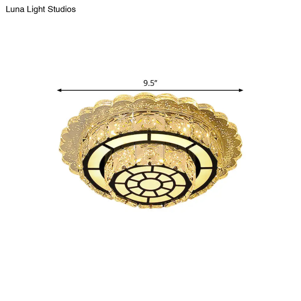 Modern Round/Square Crystal Led Chrome Flush Mount Ceiling Light Fixture For Balcony