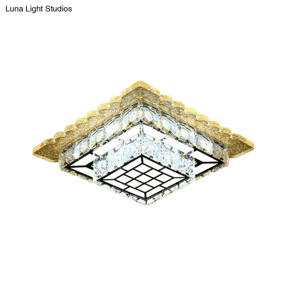 Modern Round/Square Crystal Led Chrome Flush Mount Ceiling Light Fixture For Balcony
