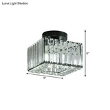 Modern Round/Square Shade Porch Flush Light Fixture With Clear Faceted Crystals - Black Canopy