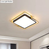 Modern Rounded/Square Flush Mount Ceiling Light: Acrylic Led Lamp In Black-Gold