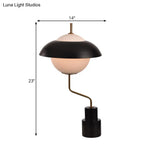 Modern Saucer Metallic Table Light - Black Desk Lamp With Opal Glass Shade For Living Room