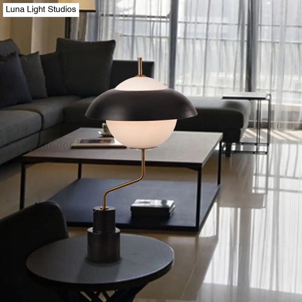 Modern Saucer Metallic Table Light - Black Desk Lamp With Opal Glass Shade For Living Room