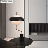 Modern Saucer Metallic Table Light - Black Desk Lamp With Opal Glass Shade For Living Room