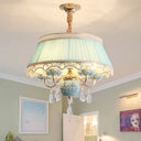 Modern Scalloped Chandelier: 5 Heads Pink/Blue/Purple Fabric Hanging Ceiling Light With Crystal