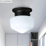 Modern Schoolhouse - White Glass Flush Mount Ceiling Light Fixture Black Finish