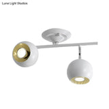 Modern Semi Flush Globe Light Fixture - White Finish 2 - Light Ceiling - Mounted Lamp With Metallic