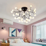 Modern Semi-Flush Led Chandelier For Bedroom With Metal Branches And Bubble Shade Black
